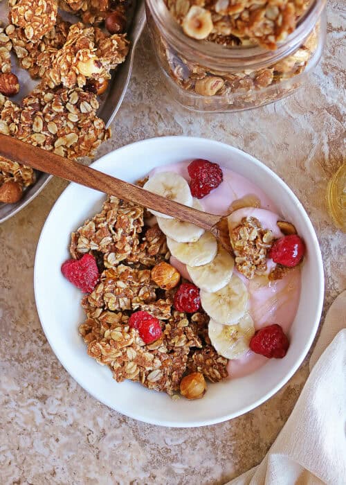 Homemade High-Protein Peanut Butter Granola with Hazelnuts