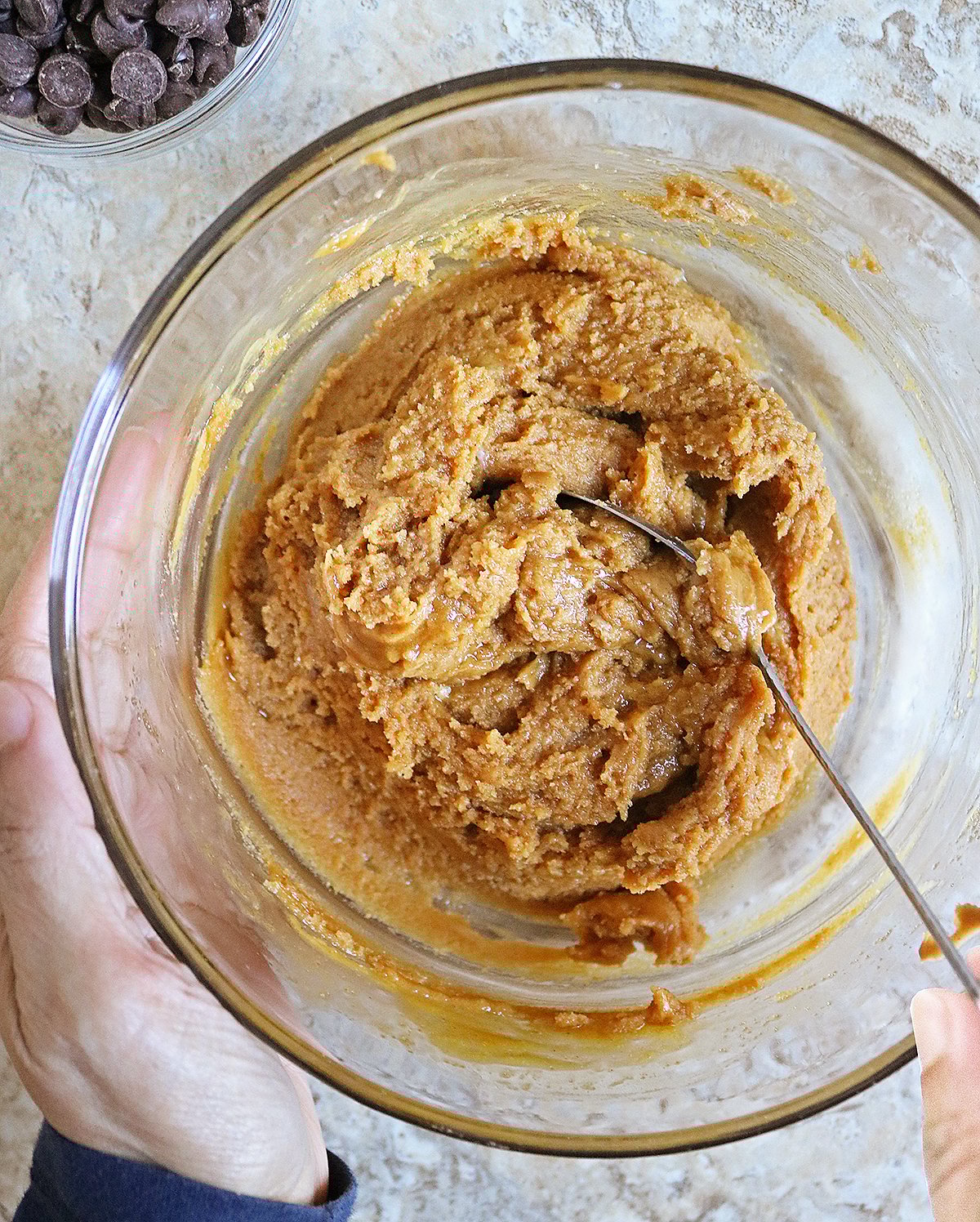 Mixing together 4 ingredients to make these easy flourless cookies.