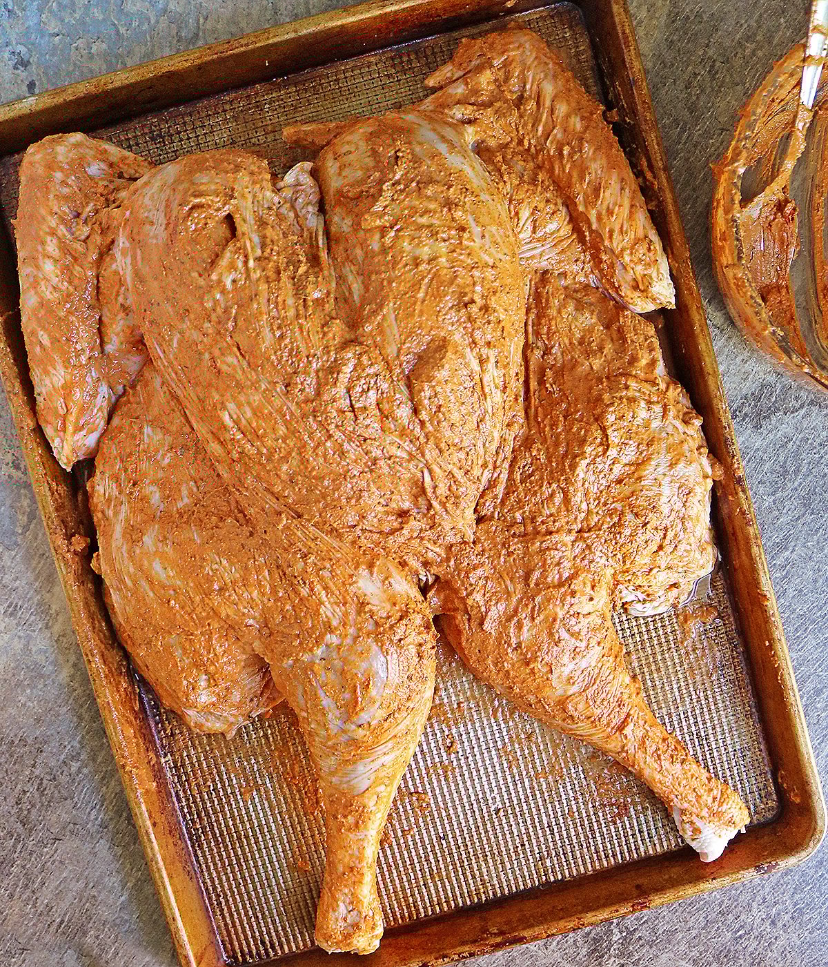 Spatchcock turkey with yogurt and spice rub