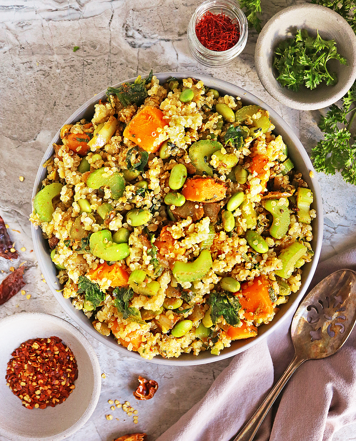 Easy Saffron Quinoa Lentils with Vegetables