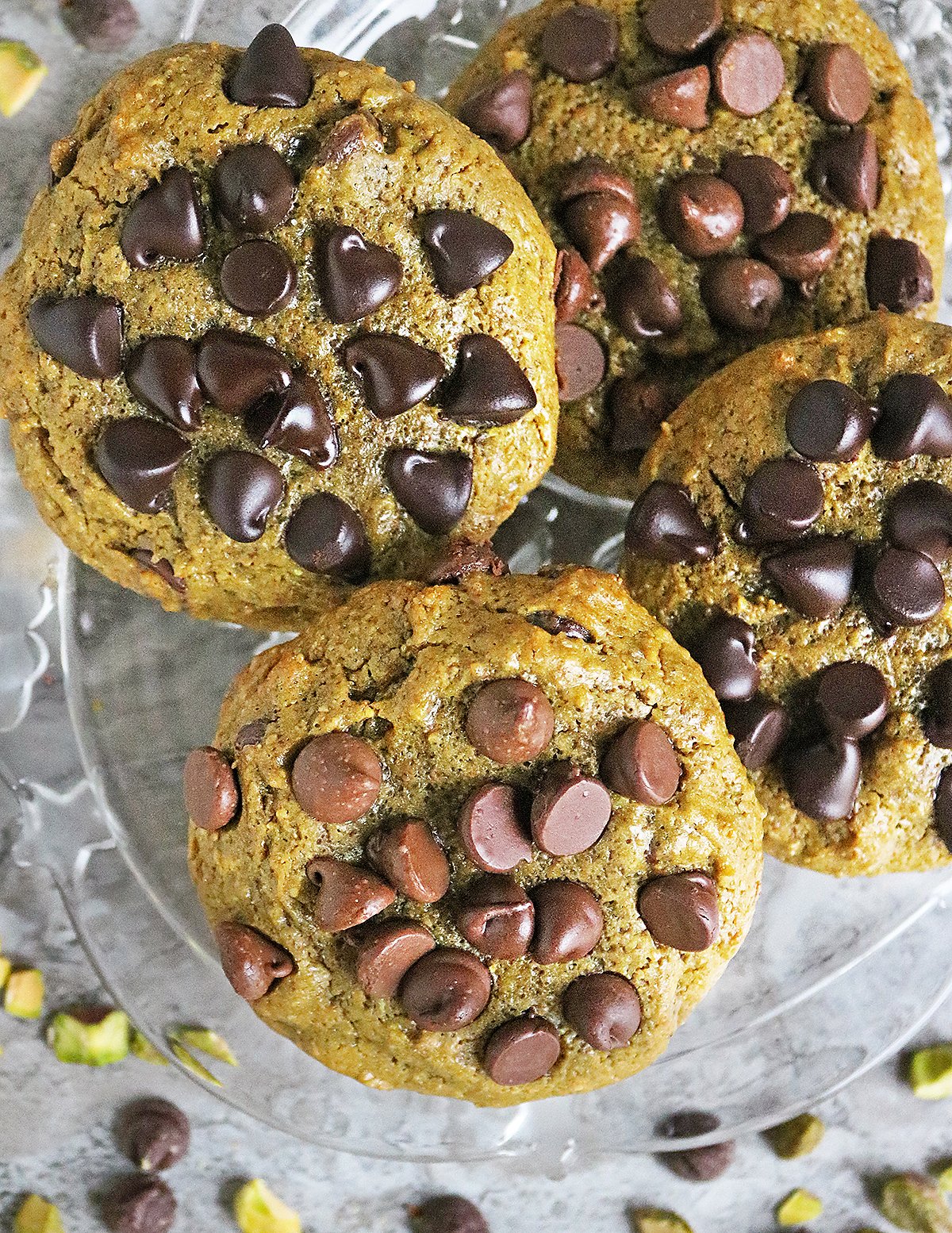 Flourless pistachio butter chocolate chip cookies