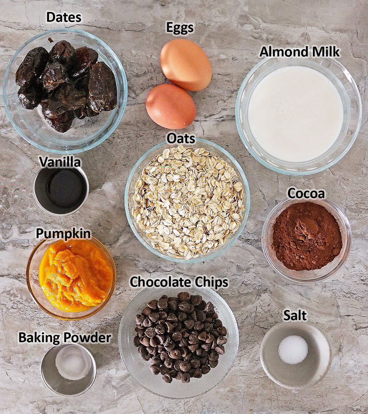 Ingredients for the Chocolate Baked Oats