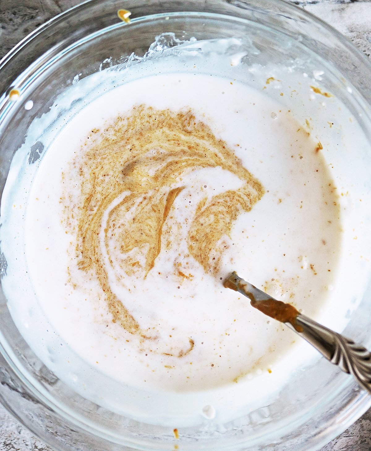 Mixing together the coconut milk and peanut butter