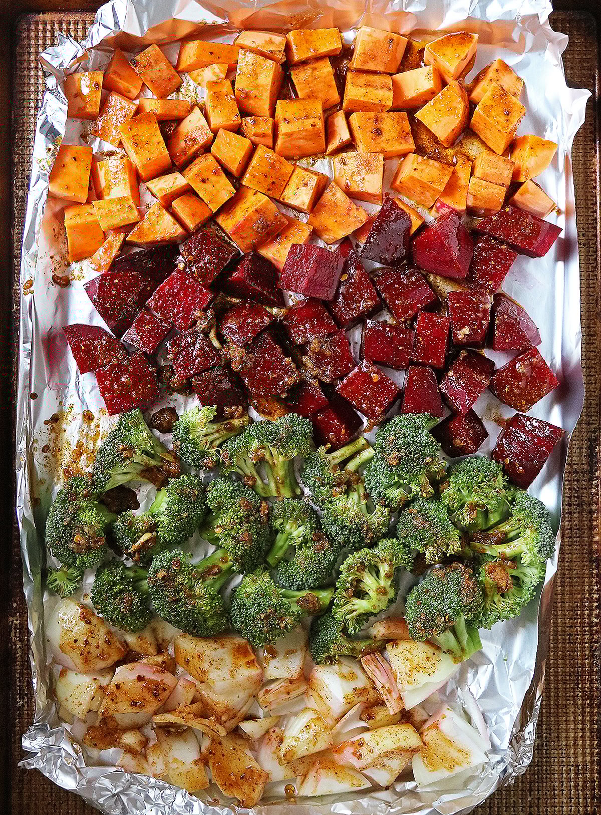 Vegetables brushed with harissa garlic oil