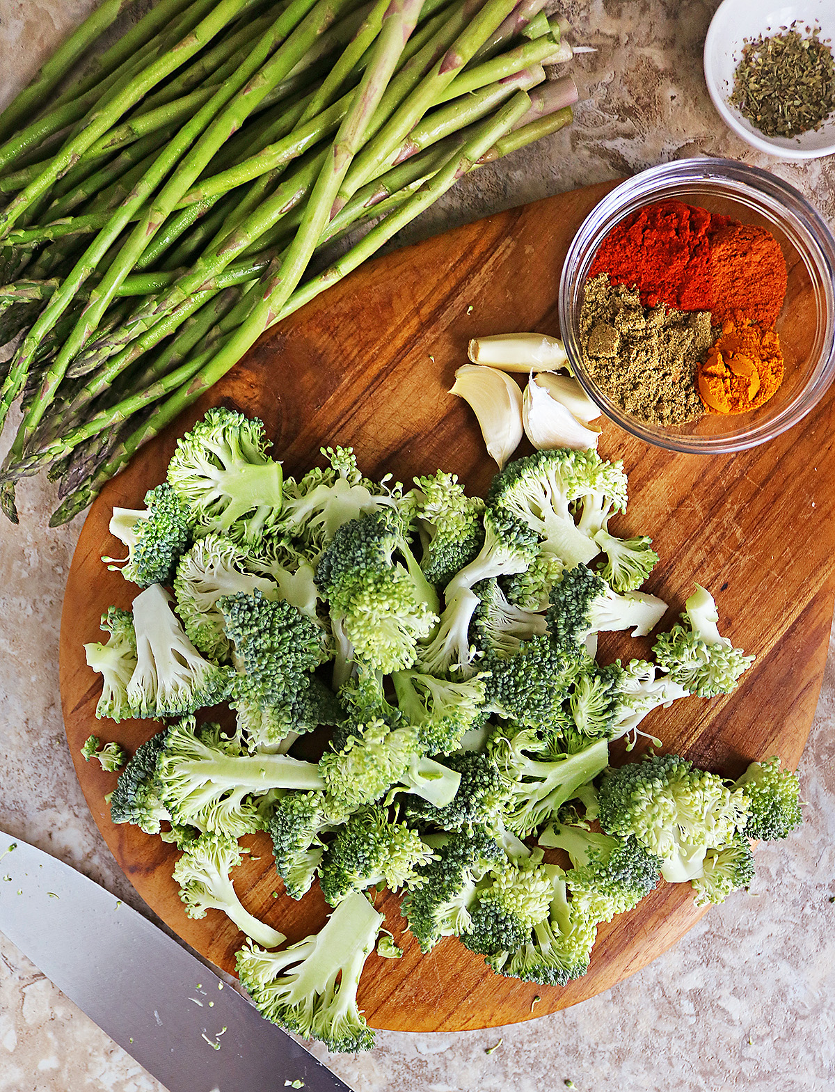 Prepping the broccoli to make this easy tasty saute.