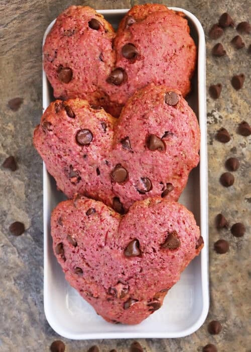 Easy Beet Chocolate Chip&nbsp;Muffin&nbsp;Tops (Naturally Colored!)