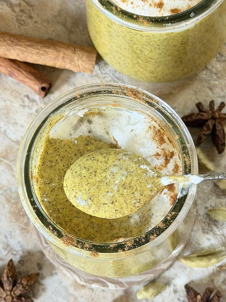 A spoonful of Delicious Instant Golden Milk Chia Pudding