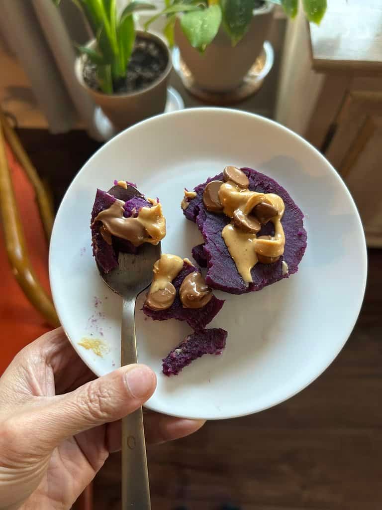 My favorite afternoon pick-me-up: purple sweet potato, peanut butter, and chocolate!