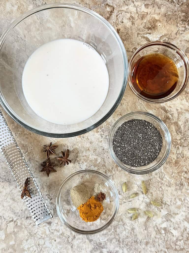 Ingredients to make golden milk chia pudding