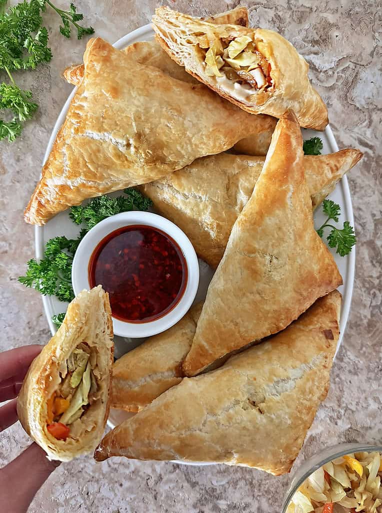 Easy cabbage and peppers encased in buttery puff pastry