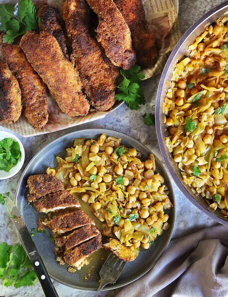 Crispy Chicken with Cabbage and Chickpea Meal