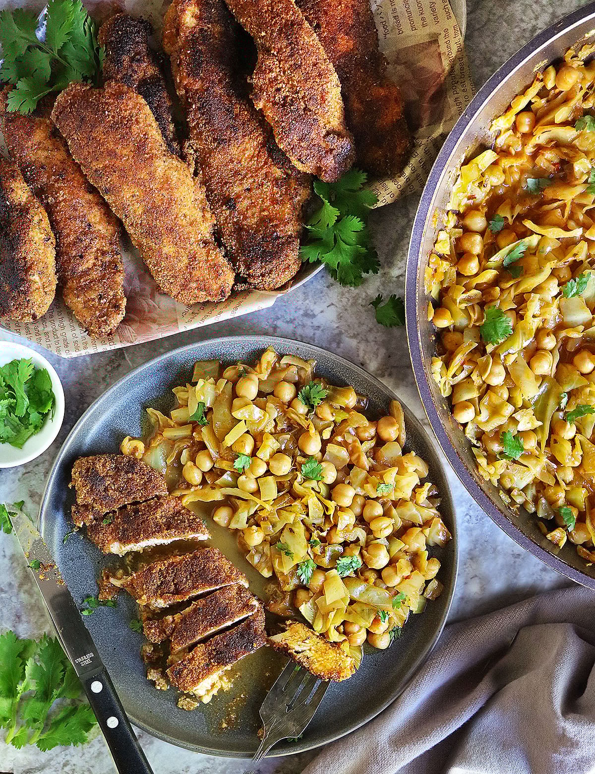 Crispy Chicken with Cabbage and Chickpea Meal