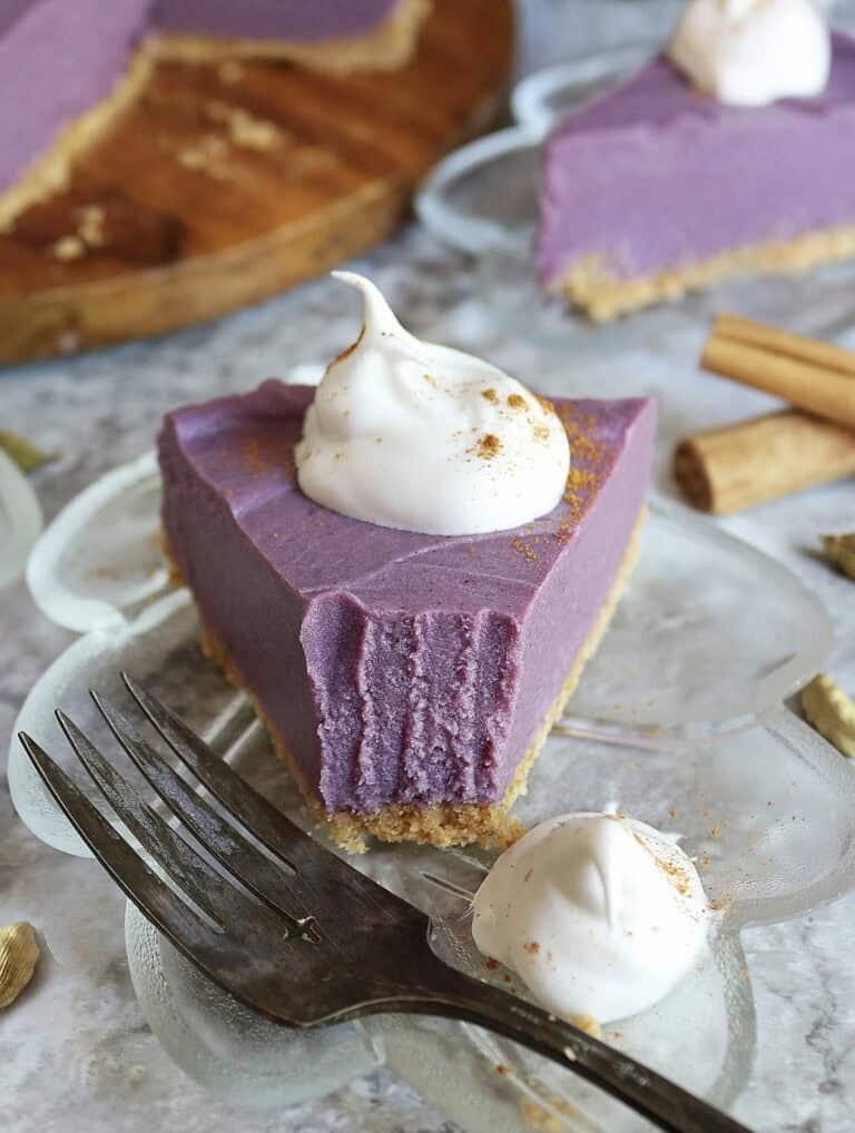 Enjoying a forkful of this delicious Easy No-bake Sugar-free Purple Sweet Potato Pie