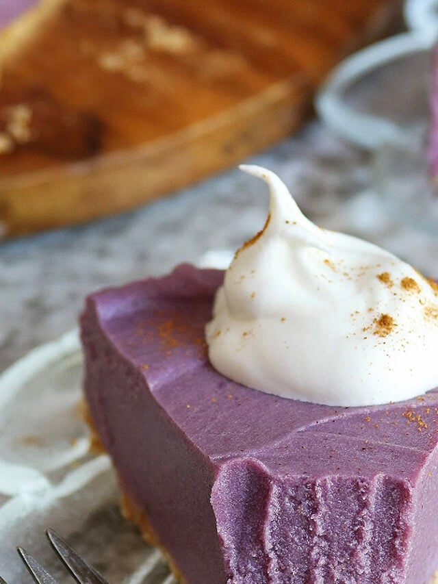Enjoying a forkful of this delicious Easy No-bake Sugar-free Purple Sweet Potato Pie
