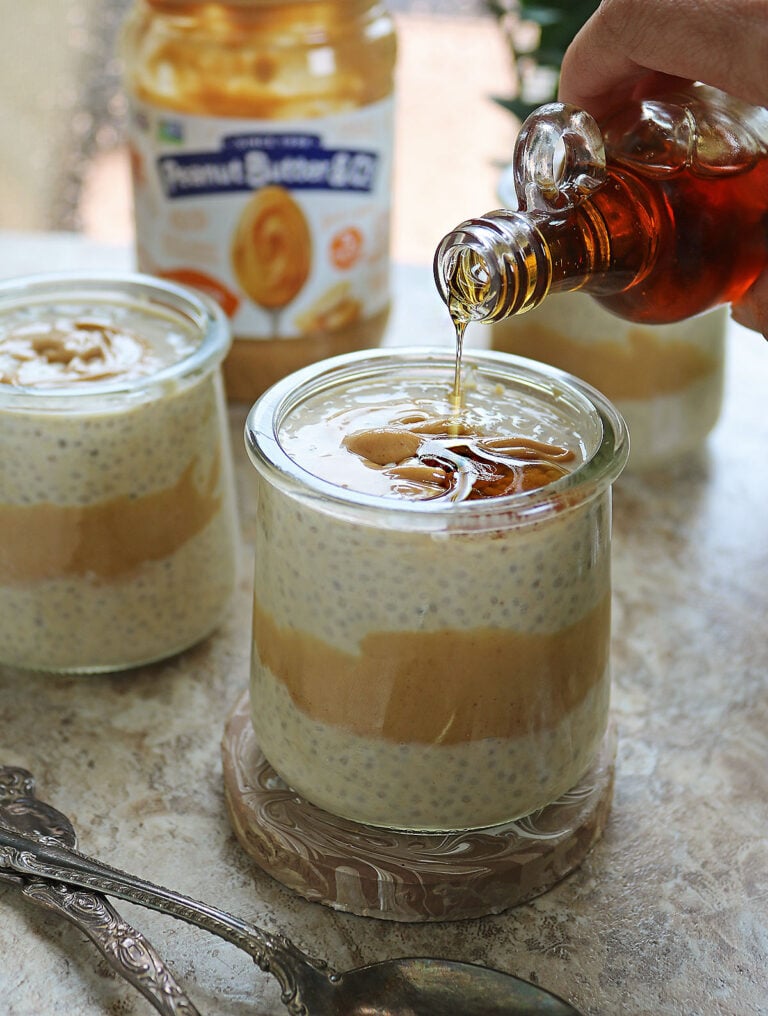 topping this chia pudding with some PB and maple syrup