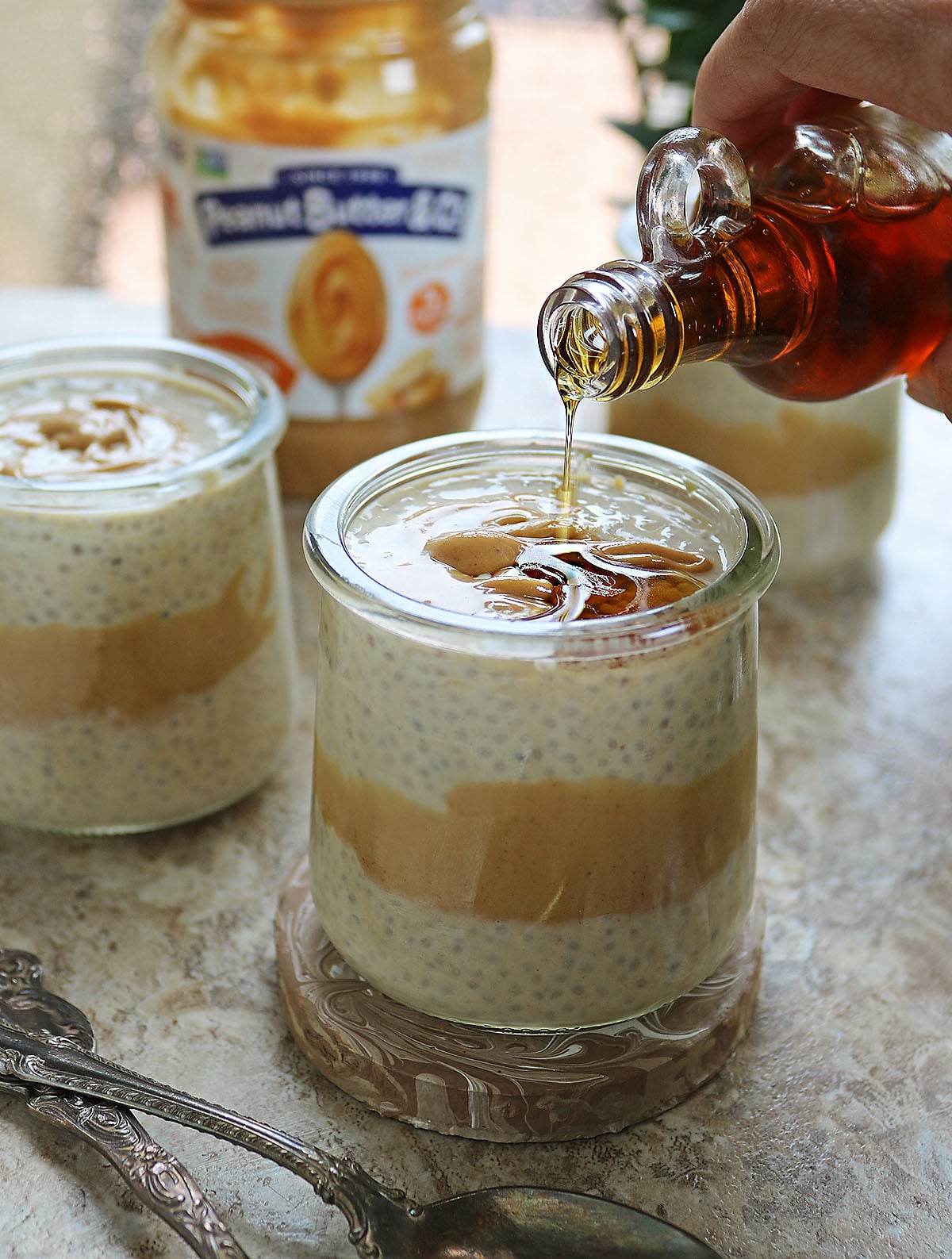 topping this chia pudding with some PB and maple syrup
