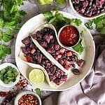Spicy purple sweet potato and black bean tacos