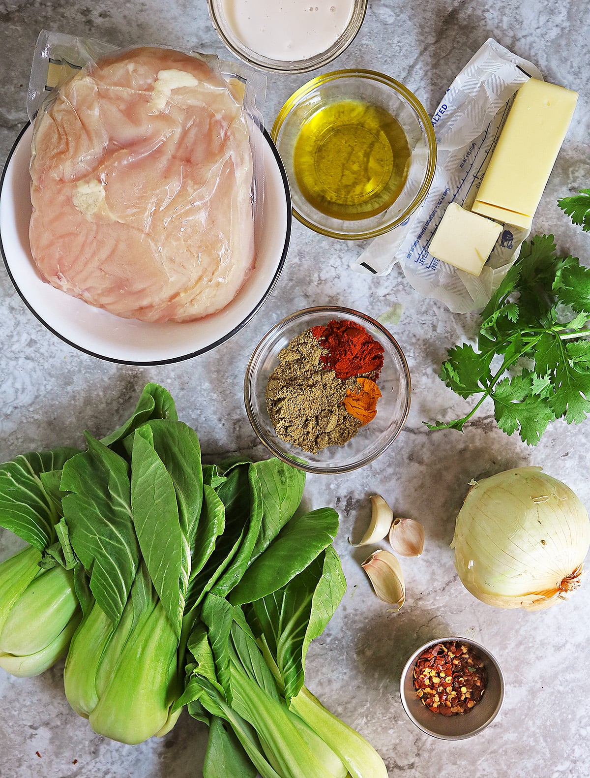 ingredients to make chicken bok choy dinner