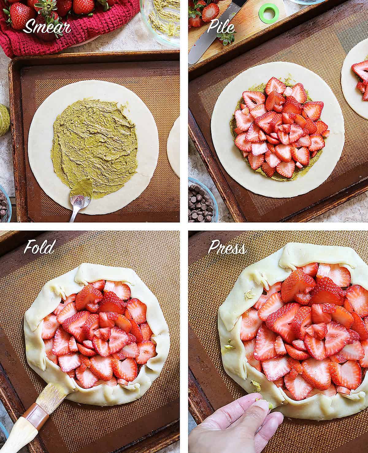 Assembly of these Dubai Chocolate Strawberry Galettes