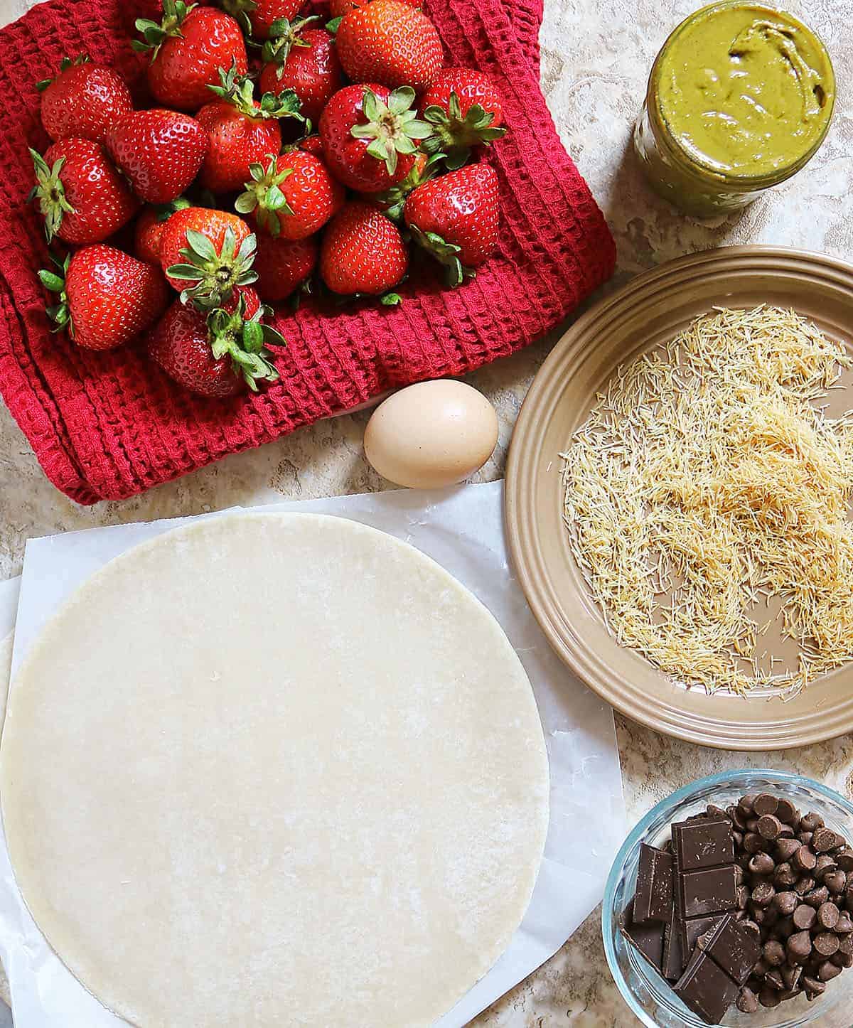 Ingredients needed to make Dubai Chococlate Strawberry Galette