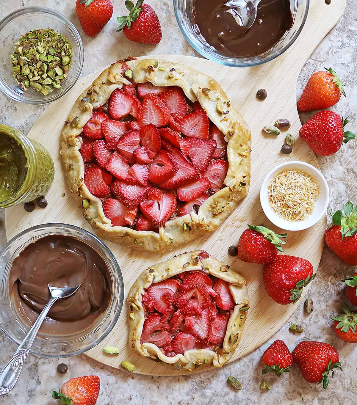 Just baked Dubai Chocolate Strawberry Galette