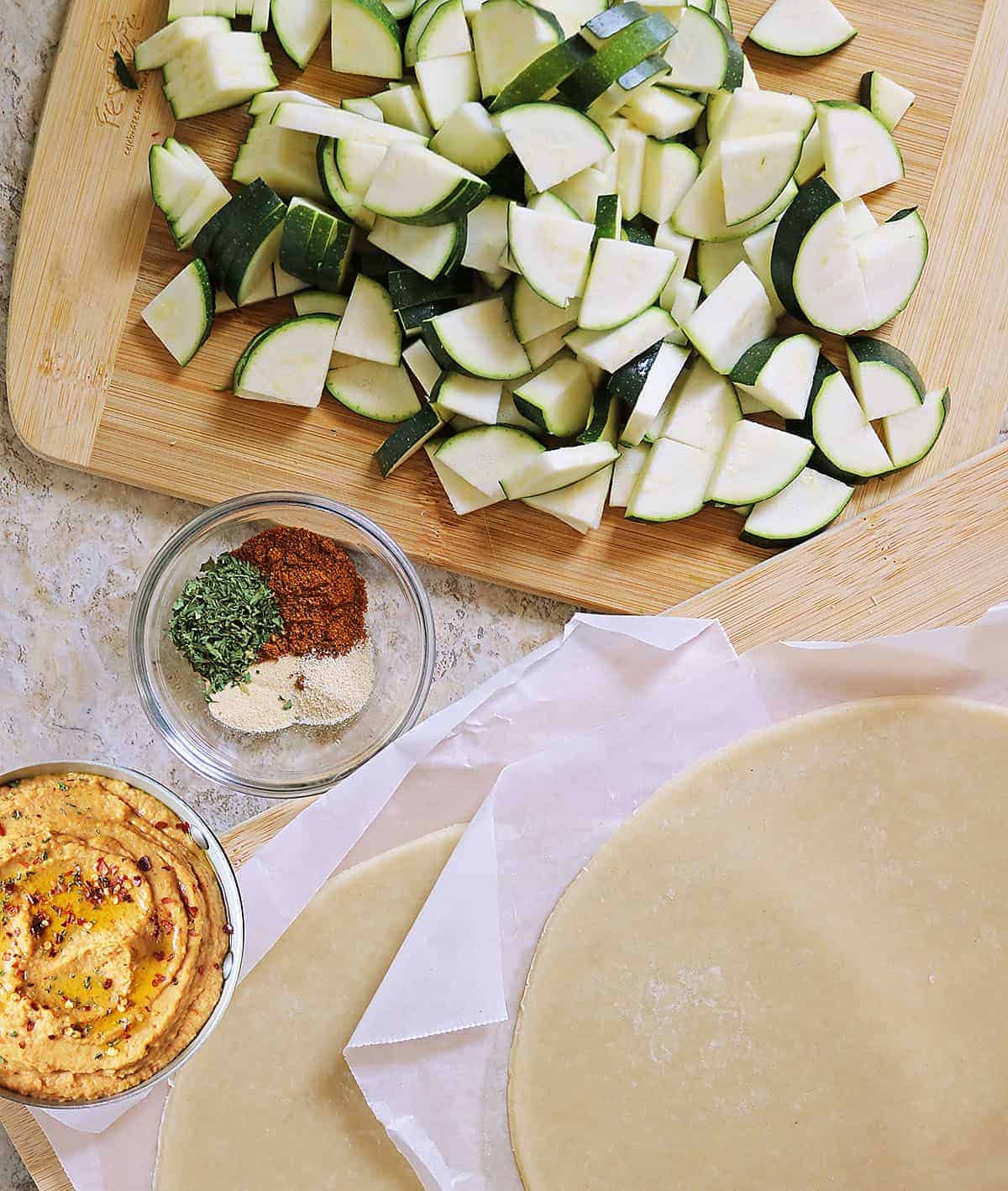 Pantry-staple ingredients to make zucchini galette