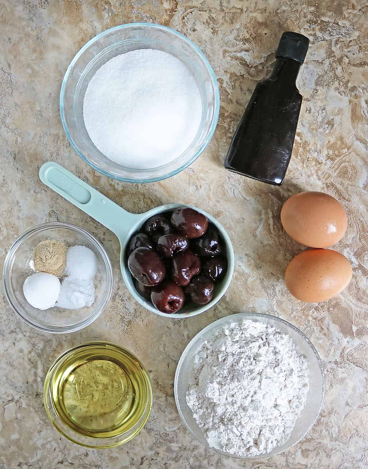 Ingredients to make easy cherry cake