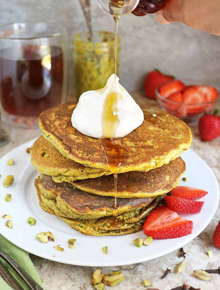 Keto pistachio pancakes are a delicious low carb breakfast.