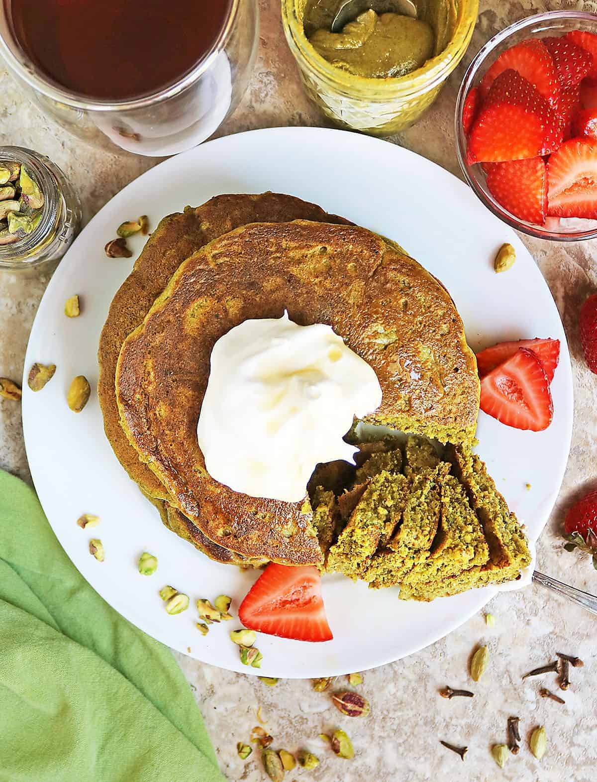Low carb gluten free pistachio pancakes