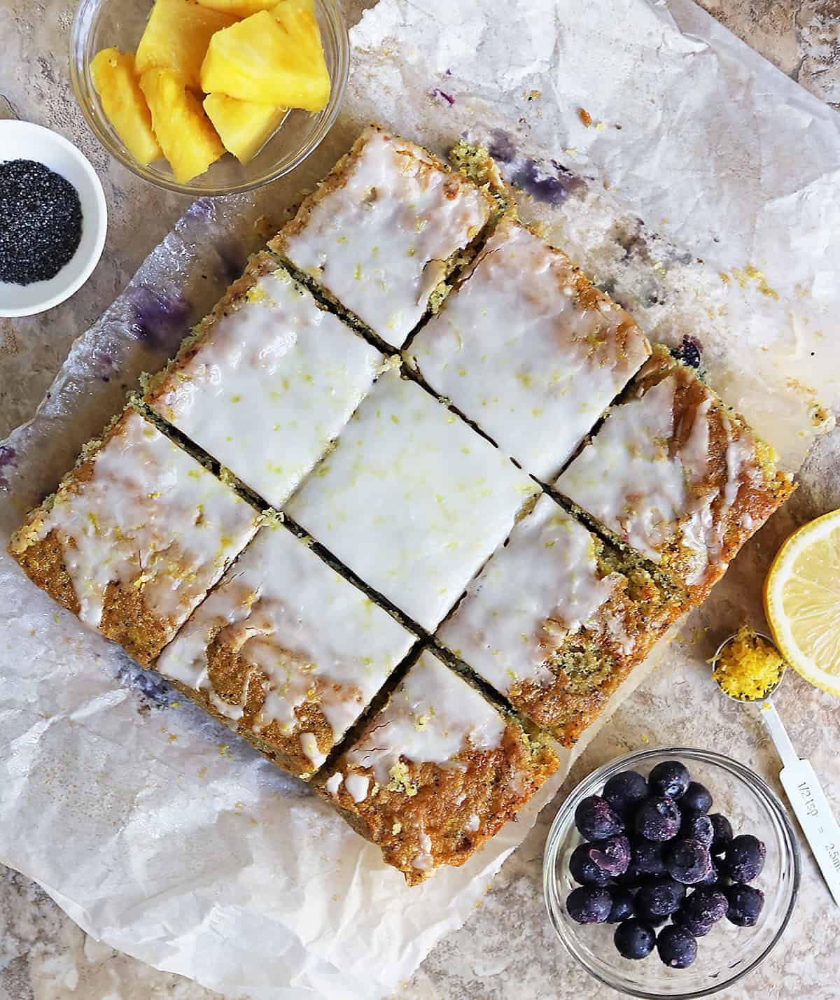 my favorite Pineapple Blueberry Lemon Poppyseed Cake