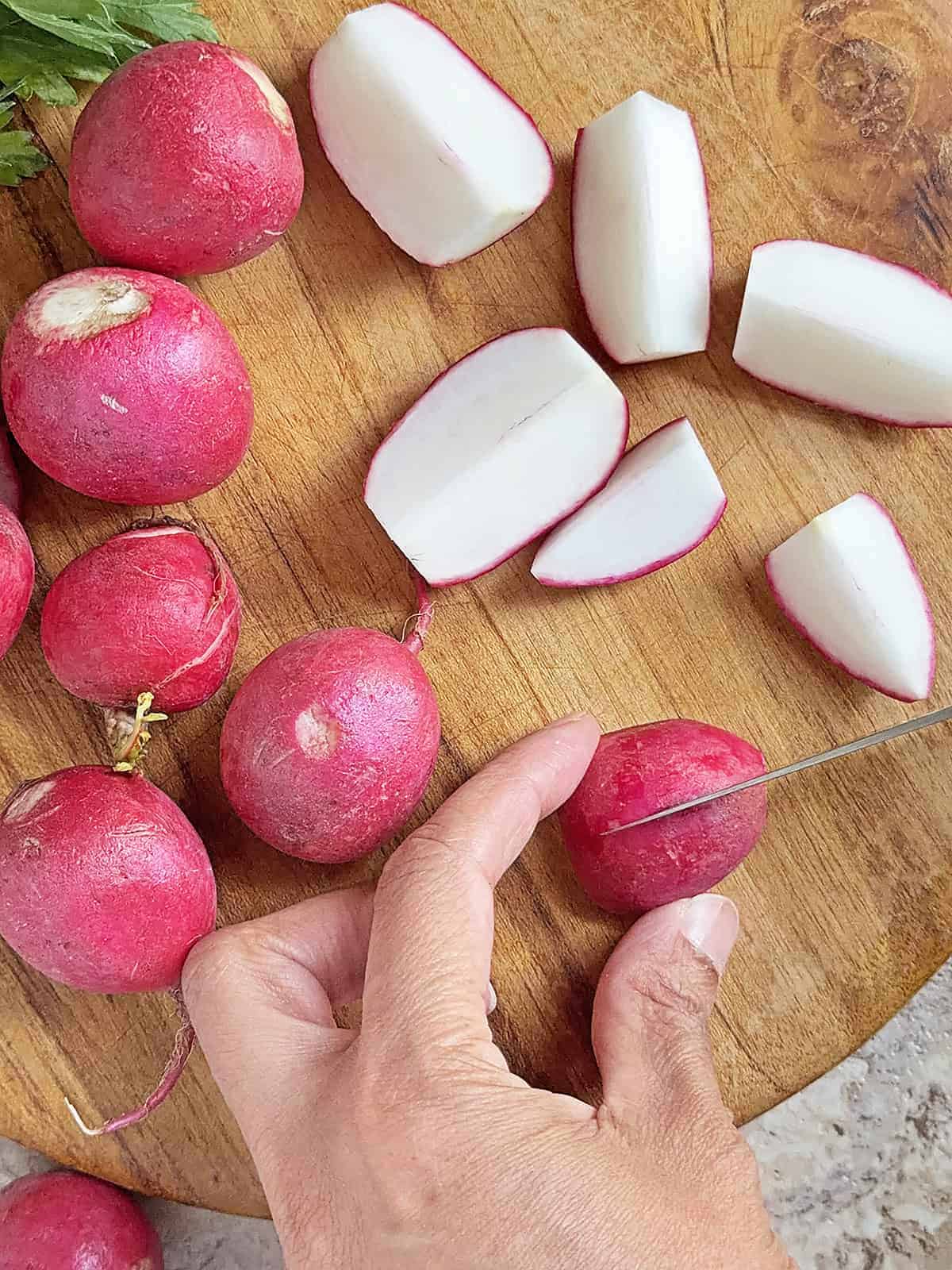prepping radishes