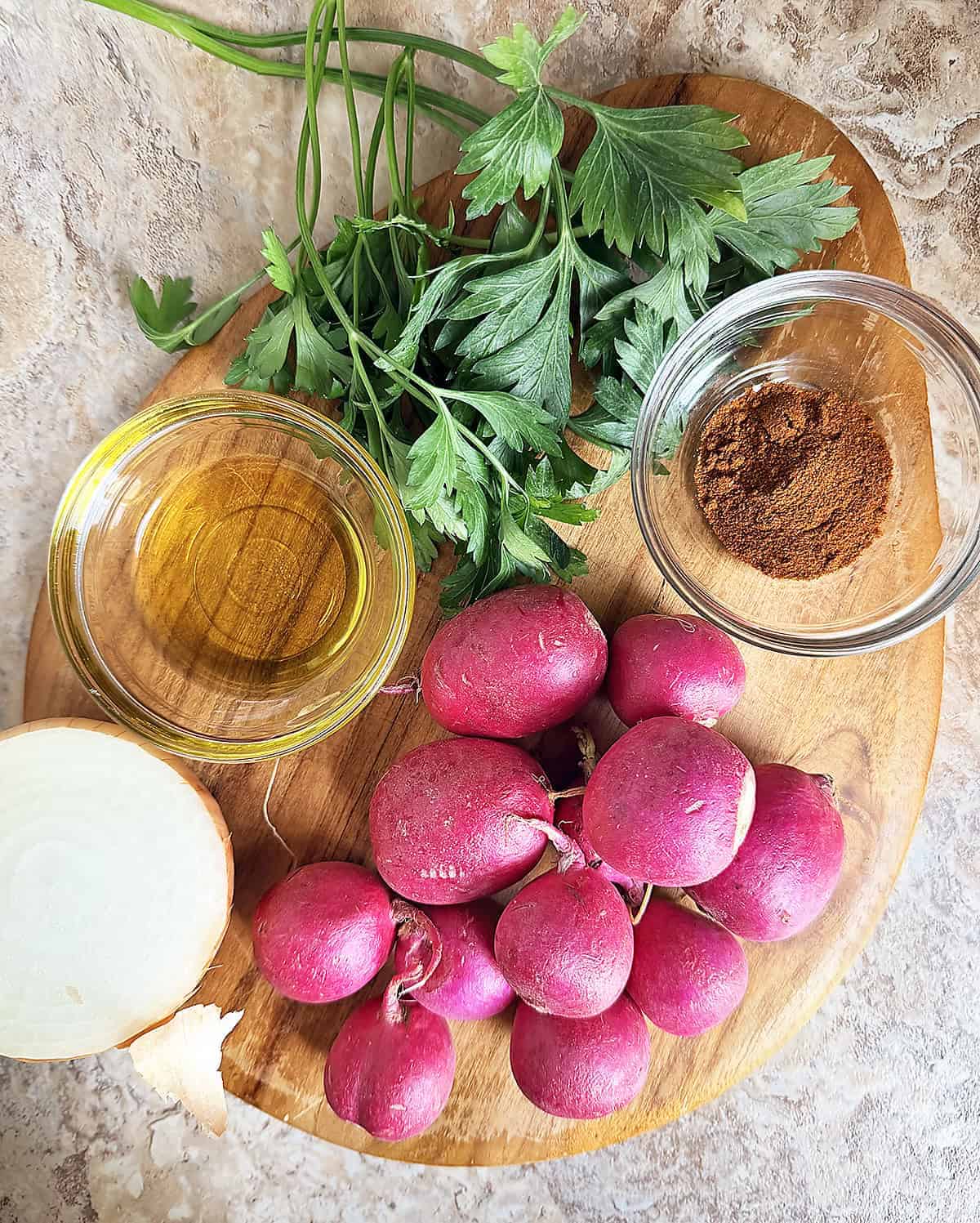 radishes and other ingredients for this roasted radish dish