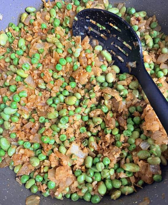 Delicious saute of Green peas, edamame, pistachios