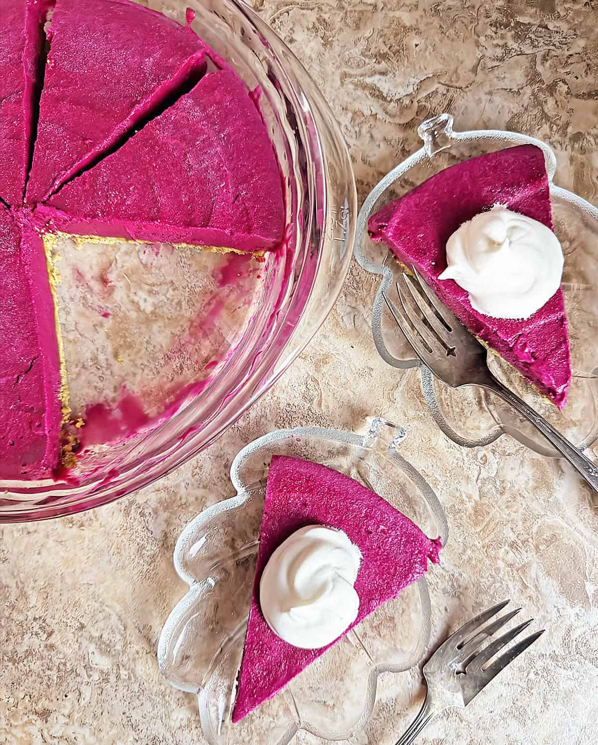 beet white chocolate pie with pistachio crust