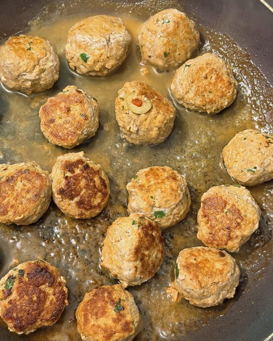 flipped over pumpkin turkey meatballs