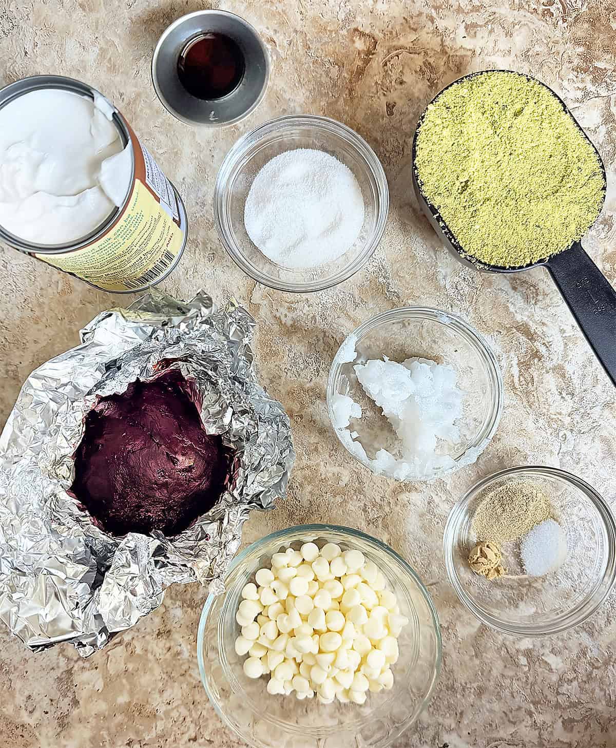 ingredients to make beet white chocolate pie
