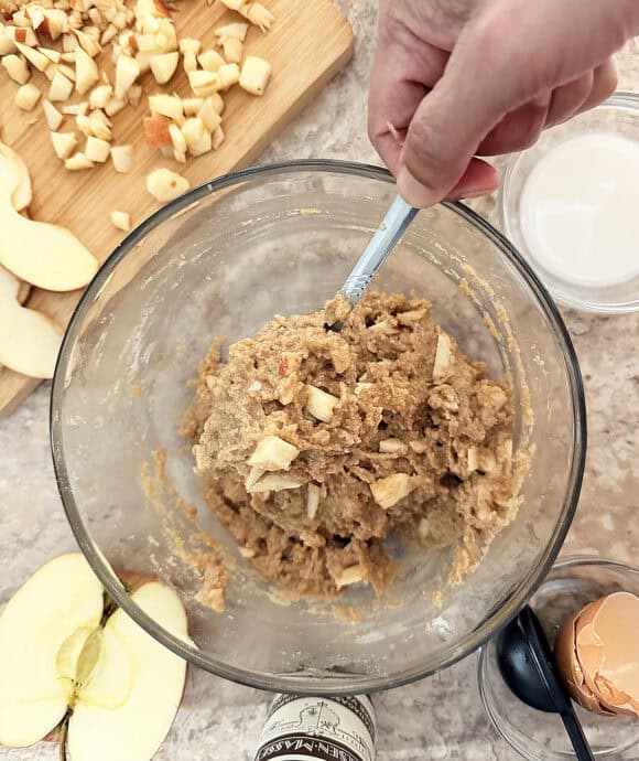 mixing in the apple chunks