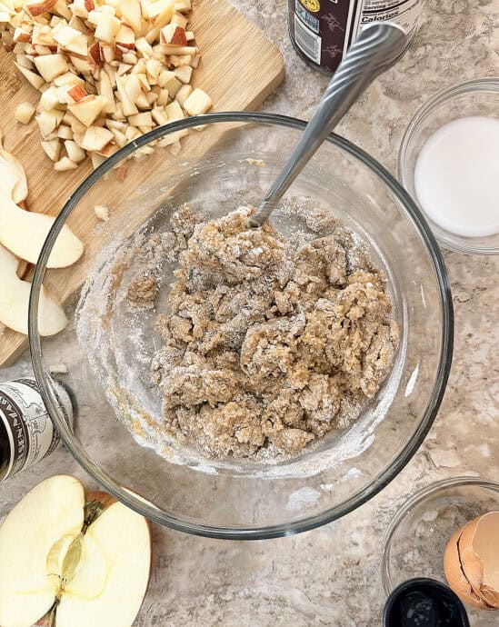 mixing wet ingredients into the dry ones